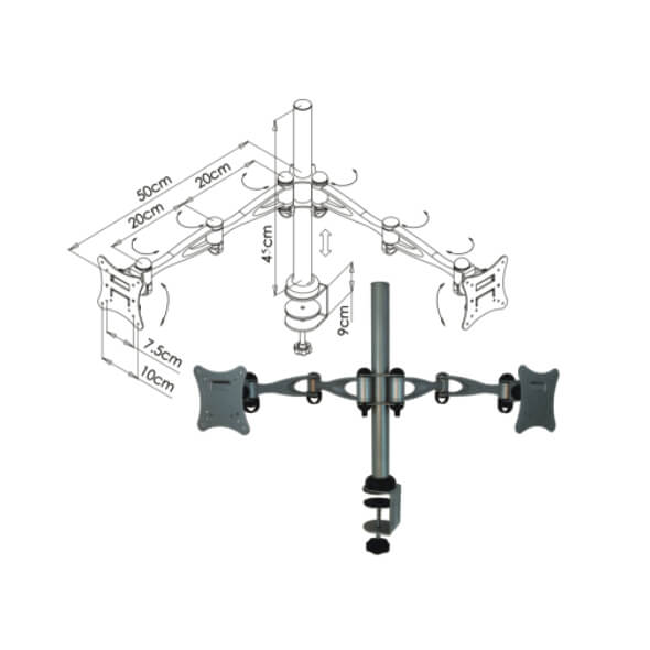 LCD-18-2 桌夾式雙節手臂雙電視架